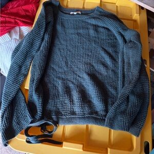 Like New Madewell Green Knit Sweater with Tie Bottom small discoloring Small